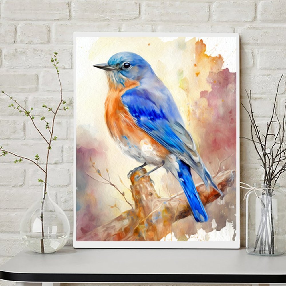 Eastern Bluebird Watercolor Oil Painting Wall Art Print - Picture 5 of 8